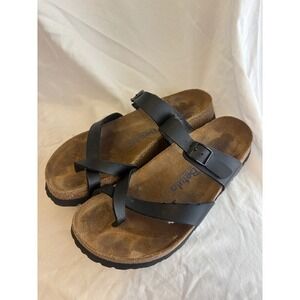 Betula by Birkenstock Gizeh Black Toe Loop Cork Footbed Sandals Size 40